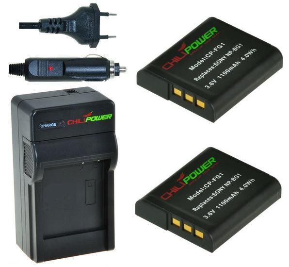 ChiliPower 2 x NP-FG1 / NP-BG1 accu's voor Sony - inclusief oplader en autolader