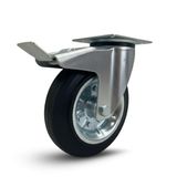 Zwenkwielen met rem, 160/200 mm, geluidsarme zwenkwielen van rubber, voor steekwagens, zware lasten, meubels, elektrische apparaten, werkbanken (200 mm, 1)