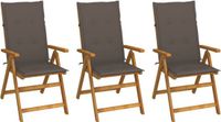 vidaXL Set van 3 klapstoelen met kussens, massief acaciahout, taupe