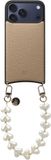 AVY Leren Hoesje Geschikt voor Apple iPhone 17 Pro Max | Compatibel met MagSafe | Leather Case met Telefoonkoord | Polsbandje | Beige | Cupid Pearl