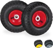 Merkloos Relaxdays 2x steekwagenwiel 4.1/3.5-4 - luchtband - tot 136 kg - 260x85mm - bolderkarwiel - zwart-rood