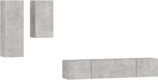 vidaXL 4-delige Tv-meubelset bewerkt hout betongrijs
