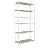 Simon Rack Metalen stelling 2500x1100x300 mm - Maderclick | 6 niveaus, Houten legbord, 200 kg buigbelasting, Corrosiewerende coating, Montage met kliksysteem, Wit