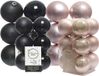 Decoris Kaemingk B.V. 36x stuks kunststof kerstballen zwart en lichtroze 6 en 8 cm
