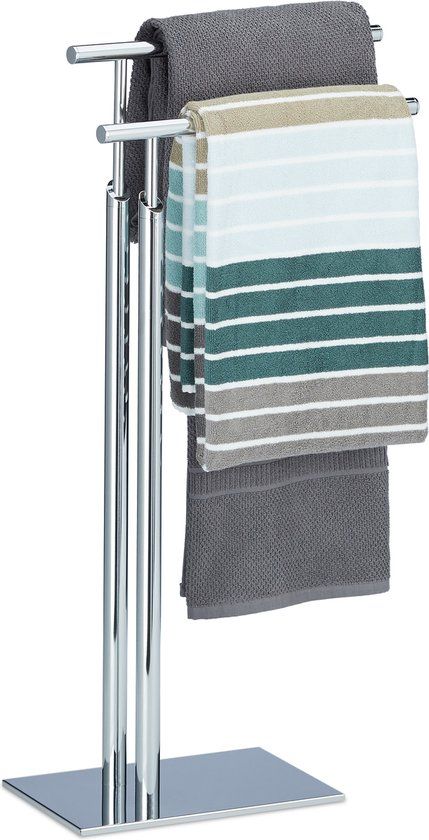 Relaxdays Handdoekrek Staand - 2 Stangen - Zilver