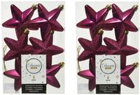 Decoris kersthanger sterren - 12x st - framboos roze - 7 cm - kunststof