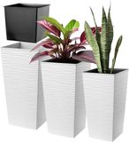 KADAX Bloempotset, bloempot van kunststof, plantenbak, weerbestendige bloempot, voor binnen en buiten, weerbestendige bloempot (wit, set van 3 stuks)