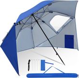 Merkloos Strandparasol met grondboor - Blauw - Rond - Stokparasol - Oxford stof - Roestvrij staal - 200 cm - 240 cm