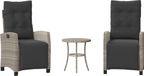3-delige Bistroset met kussens poly rattan lichtgrijs