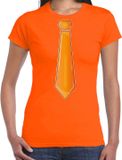 Bellatio Decorations Verkleed t-shirt voor dames - stropdas oranje - oranje - carnaval - foute party L