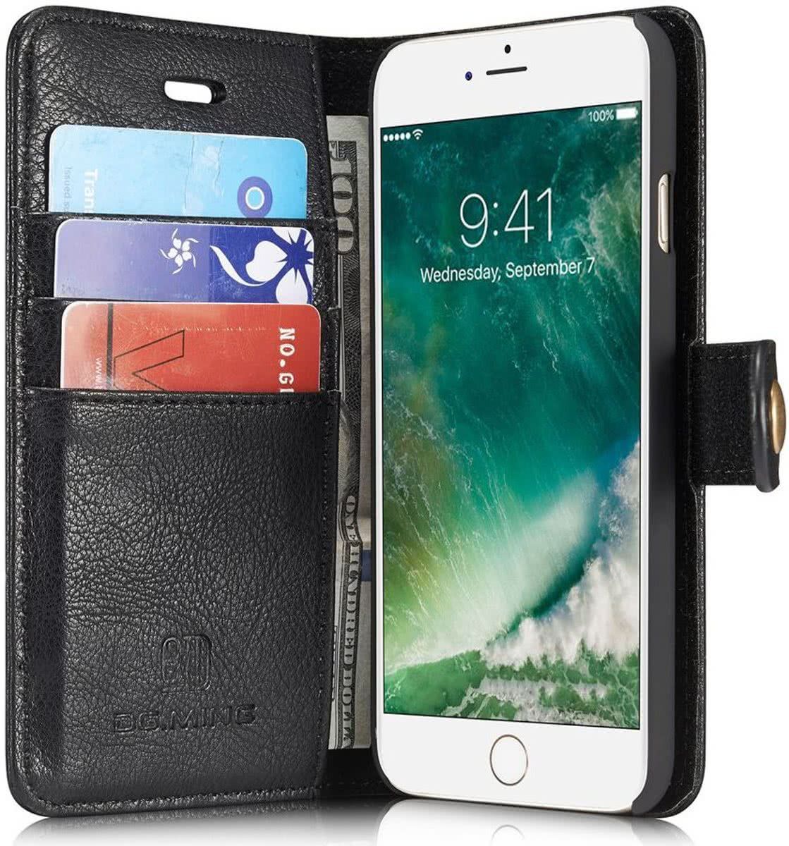 GSMpunt.nl Apple iPhone 7 Portemonnee Hoesje Echt Leer Zwart - 8719246089091