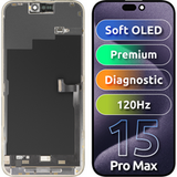 MP Touchscreen Display compatibel met Apple iPhone 15 Pro Max, met Frame, Premium Soft OLED FHD 120Hz Diagnostic Versie, Zwart
