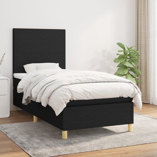 vidaXL Boxspring met matras stof zwart 90x200 cm