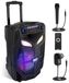 Enceinte Bluetooth portable 800 W - Avec microphone sans fil - Lampes LED de fête - Rechargeable et avec roues