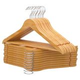 PORTENTUM houten kleerhangers, 20 Stuks, Natuurlijke kleur - 360° Draaibare Haak, Inkepingen voor jurken en blouses, Antislip broeklat voor broeken, Geschikt voor pakken, overhemden, jasjes
