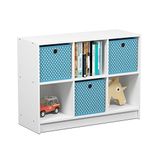 Furinno Basic boekenkast met 6 vakken en 3 laden, wit/lichtblauw, 30,23 x 30,23 x 59,94 cm
