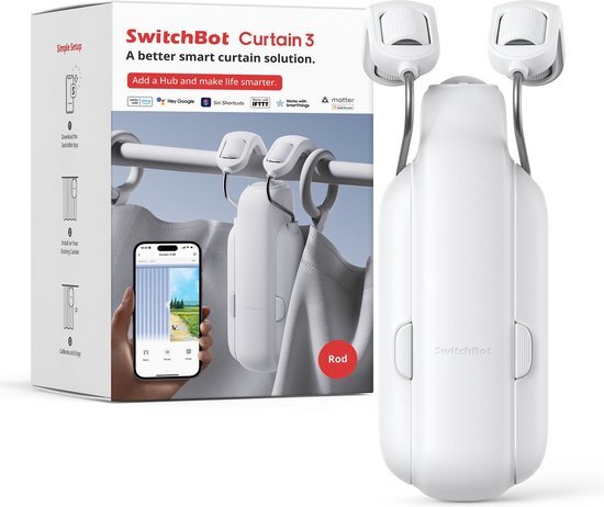 SwitchBot Curtain - Rod/Roede Versie 3 (2023) - Wit - Smart home gordijnmotor - Smart Gordijn - Automatisch gordijn