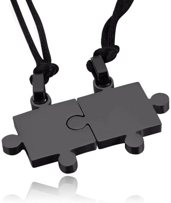 LGT JWLS LGT Jewels Vriendschapsketting Edelstaal Puzzelstuk Zwart