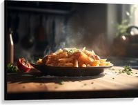 Merkloos / Sans marque Take your time Canvas - Eten - Pasta - Tafel - Bord - Tomaat - Kaas - 100x75 cm Foto op Canvas Schilderij