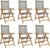 vidaXL Tuinstoelen 6 st verstelbaar poly rattan en massief hout grijs