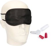Merkloos / Sans marque Shoppartners Bv Travel reis vliegtuig setje slaapmasker zwart en rode foam oordopjes in kokertje