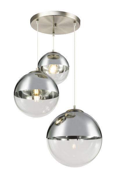 Globo Lighting Hanglamp glas 3 bollen 'Varus'- nikkel mat - transparant glas