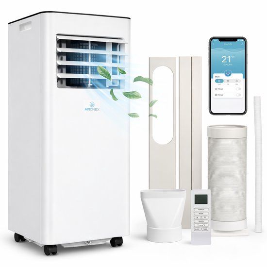 Aironex Mobiele Airco 7000 BTU - App & Afstandsbediening - Stil & Compact - Mobiele Airconditioner met Raamafdichting - Mobiele Airco voor Slaapkamer, Woonkamer, Kantoor