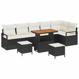 vidaXL Tuinbank - Set - 9 - st - Zwart - Poly - rattan