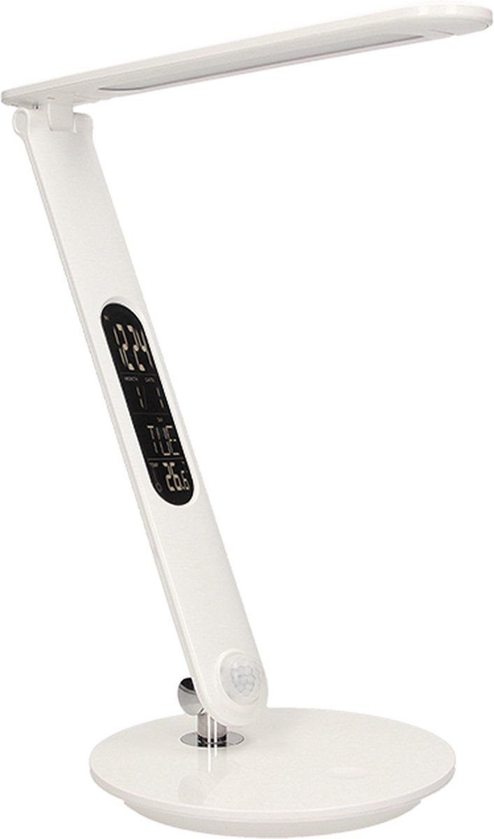 Orno CRYSTAL LED bureaulamp wit - Multifunctioneel LCD Display - USB lader - Dimbaar - Touch-bediening - Nachtlamp met sensor