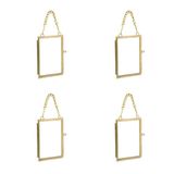 4 stuks glazen frame voor geperste bloemen, 6 x 7 cm messing opknoping fotolijst dubbel glas frame met ketting DIY vintage woondecoratie