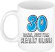 Bellatio Decorations Verjaardag cadeau mok 30 jaar - nu ben ik echt oud! - blauw - 300 ml - keramiek