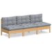 vidaXL Banc de jardin 3 places avec coussins gris pin massif