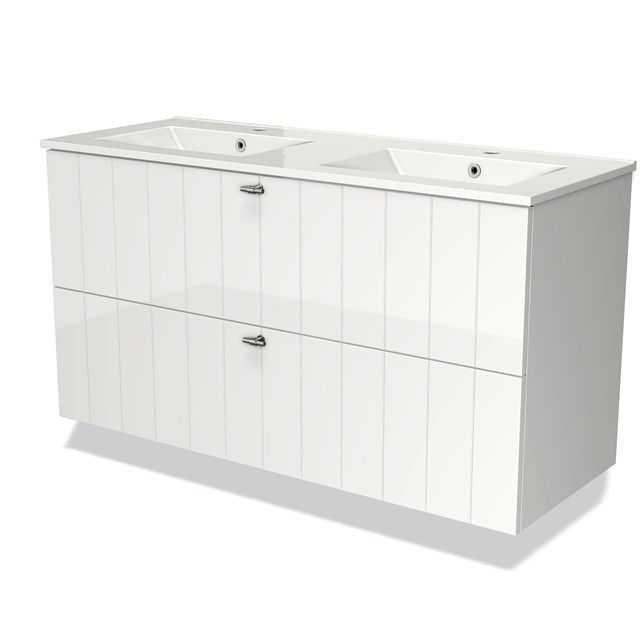 Maxaro Badkamermeubel 120cm Modulo Hoogglans Wit 2 Lades Lamel Wastafel Keramiek