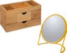 5Five Make-up organizer en spiegel set - lades/vakjes - bamboe/metaal - 5x zoom spiegel - geel/bruin