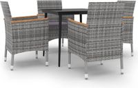 vidaXL 5-delige tuinset met kussens, van polyrotan met glazen tafelblad