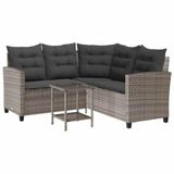 vidaXL Tuinbank met tafel en kussens L-vormig poly rattan grijs