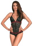 Obsessive Rossita Kanten Body - Zwart/Rood