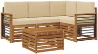 vidaXL Hoek loungeset 5-delig Natuurlijk en Beige Polyester met Tafel