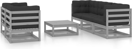 vidaXL 6-delige Loungeset met kussens massief grenenhout