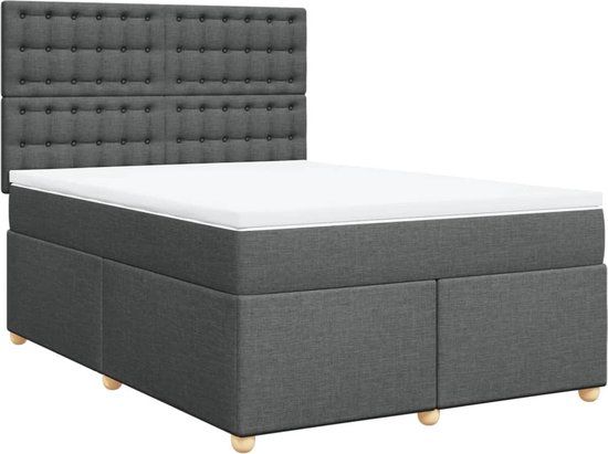 vidaXL Boxspring met matras stof donkergrijs 140x190 cm