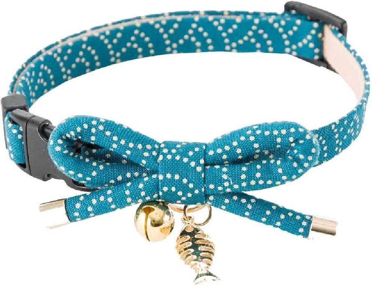 SPIRE-PETS NECOICHI ZEN kattenhalsband blauw met vis bedel blauw