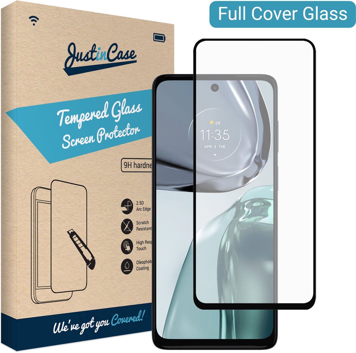 Just in Case Just in Case Gehard Glas Edge To Edge Screenprotector Motorola Moto G62 5G