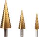 Toolland HSS-stappenboor, voor alle metalen, titanium coating, set van 3 stuks, maten Ø 4-12/4-20/4-32 mm