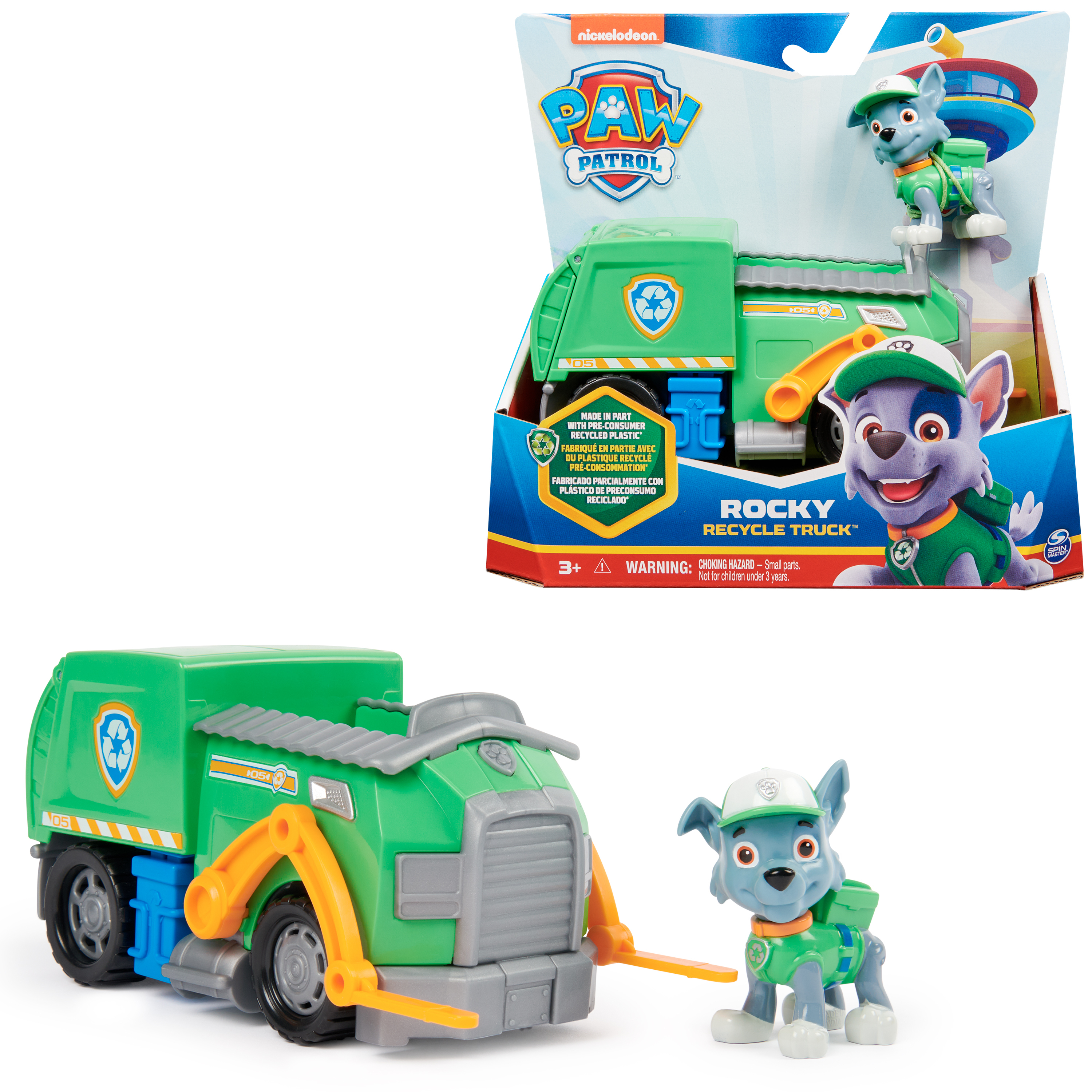 Spin Master PAW Patrol - Rocky's Recycle Truck - speelgoedauto met speelfiguur - 80% gerecycled plastic - duurzaam speelgoed