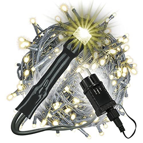 Nipach GmbH Lichtsnoer met 400 leds, warm wit, voor binnen en buiten, groene kabel, transformator, timer, 50 meter, kerstverlichting, kerstdecoratie, feestdecoratie, Xmas-decoratie