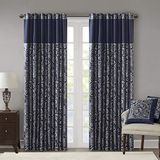 Aubrey Jacquard Rod Pocket Valance Classic Elegant Silk Paisley Valances for Windows 50X18", Blue