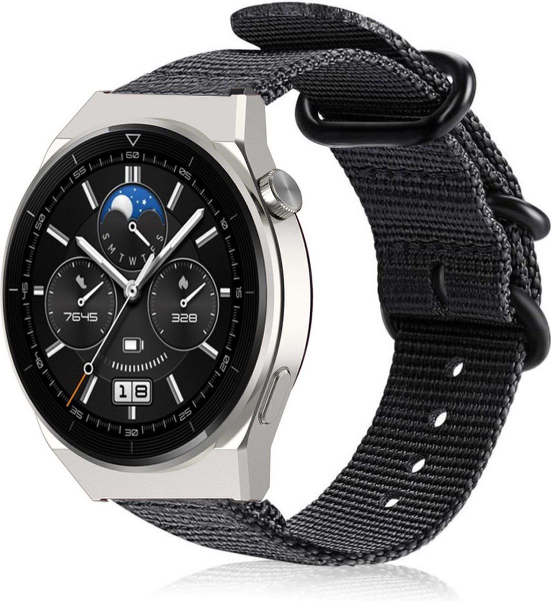 Strap-it Huawei Watch GT 3 Pro 46mm nylon band - zwart