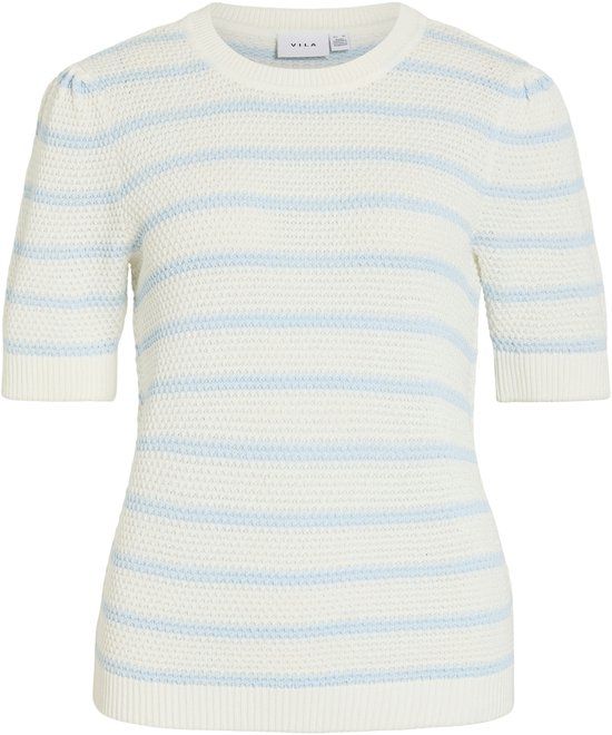Vila T-shirt Vidalo O-neck S/s Stripe Knit-noos 14106601 White Alyssum/nantucket Breeze Dames Maat - M