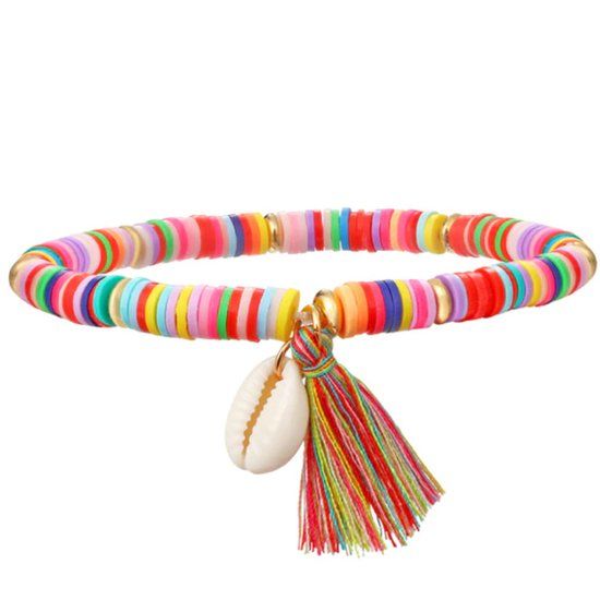 Deja Jewels Happy Enkelband Platte Kralen Schelp & Kwastje