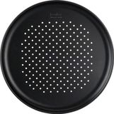 Zenker 7510 Ø 36 cm geperforeerde bakvorm Ø36 cm lijn Black Metallic, ideaal voor bevroren pizza, koolstofstaal, zwart